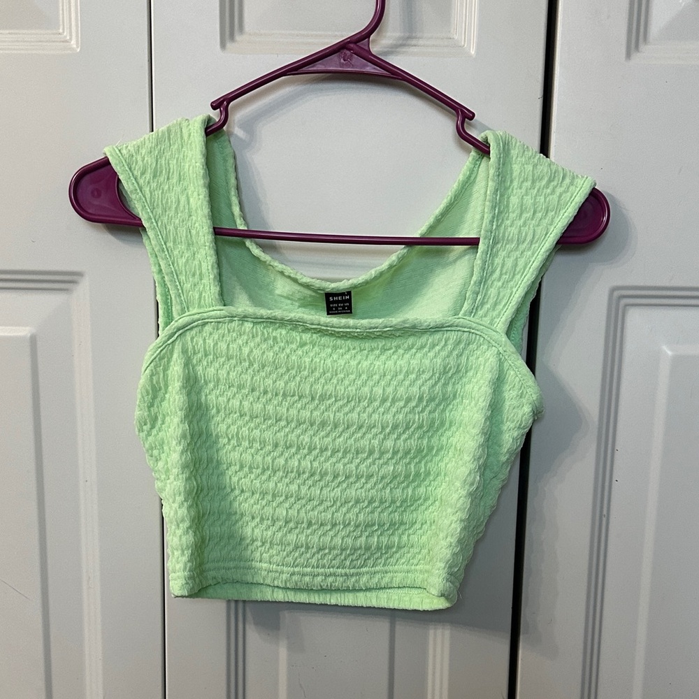 SHEIN Light Green Textured Square Neck Crop Top
